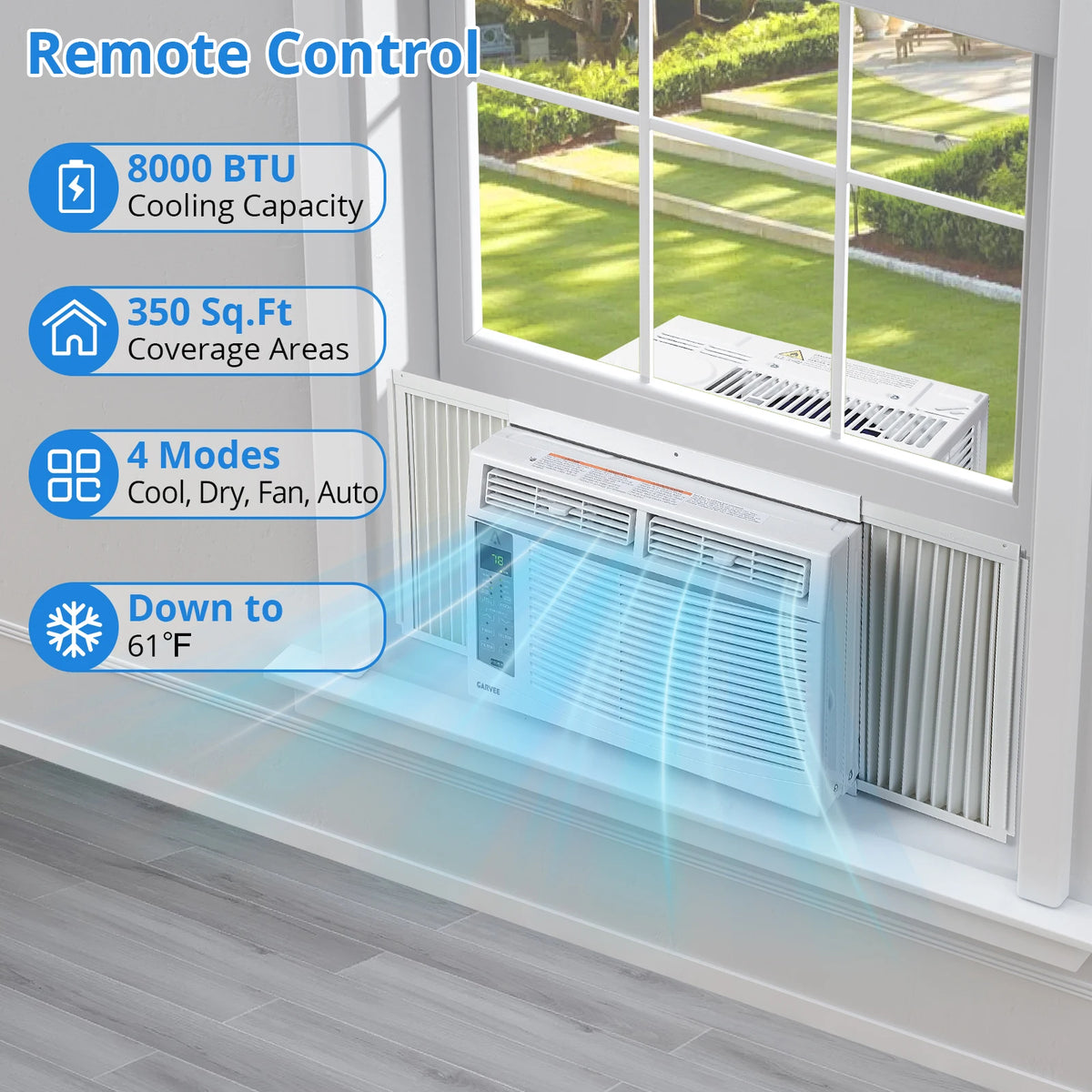 8000 BTU Smart Window Air Conditioner with Wifi, Remote &Control - 3-in-1 with Dehumidifier, 3 Fan Speeds, 24H Timer – for Bedroom, Office, or Home, Ultra Quiet & Efficient, Up to 350 Sq. Ft
