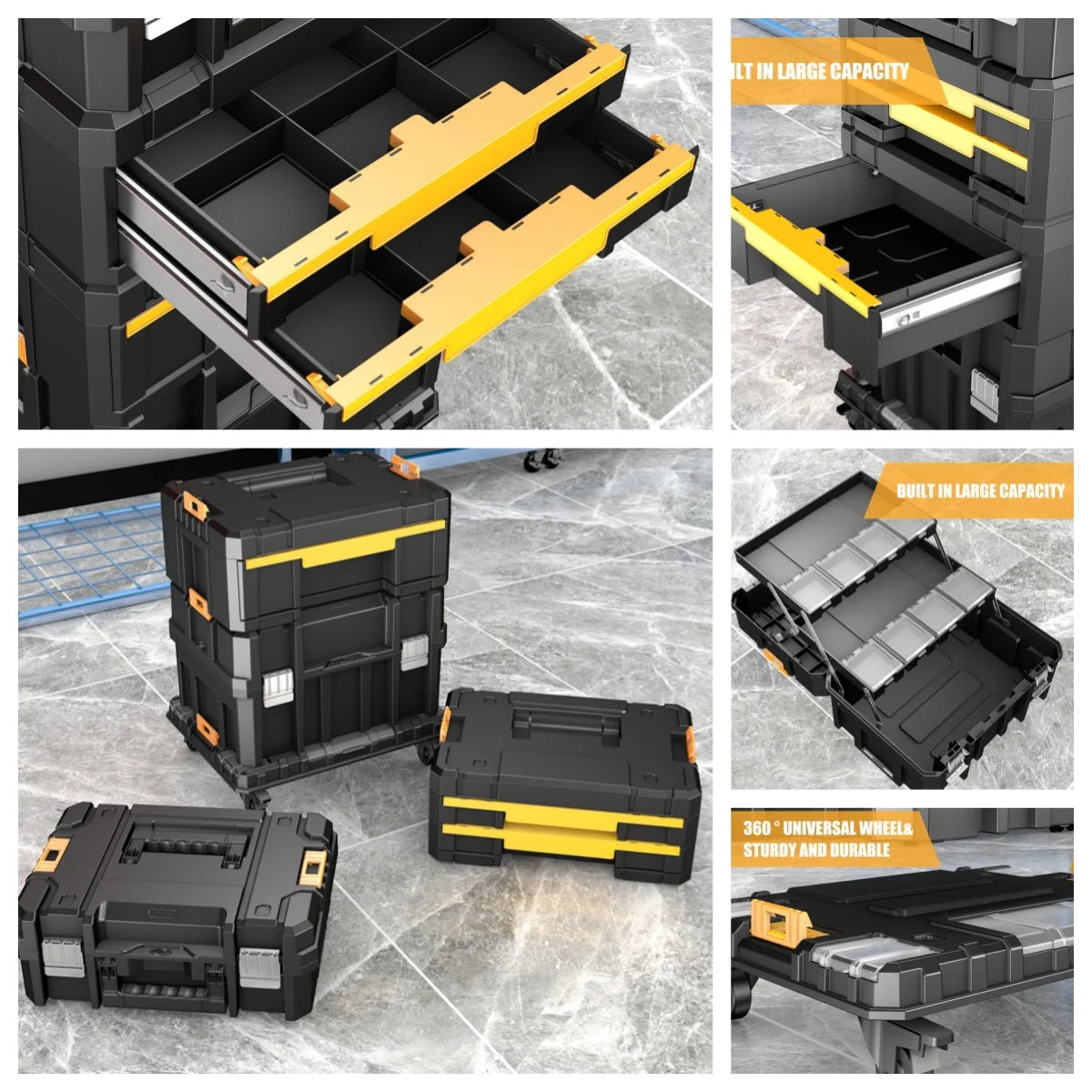 AIRAJ MultiFunctional Tier Stackable Rolling Tool Storage Box For Garage