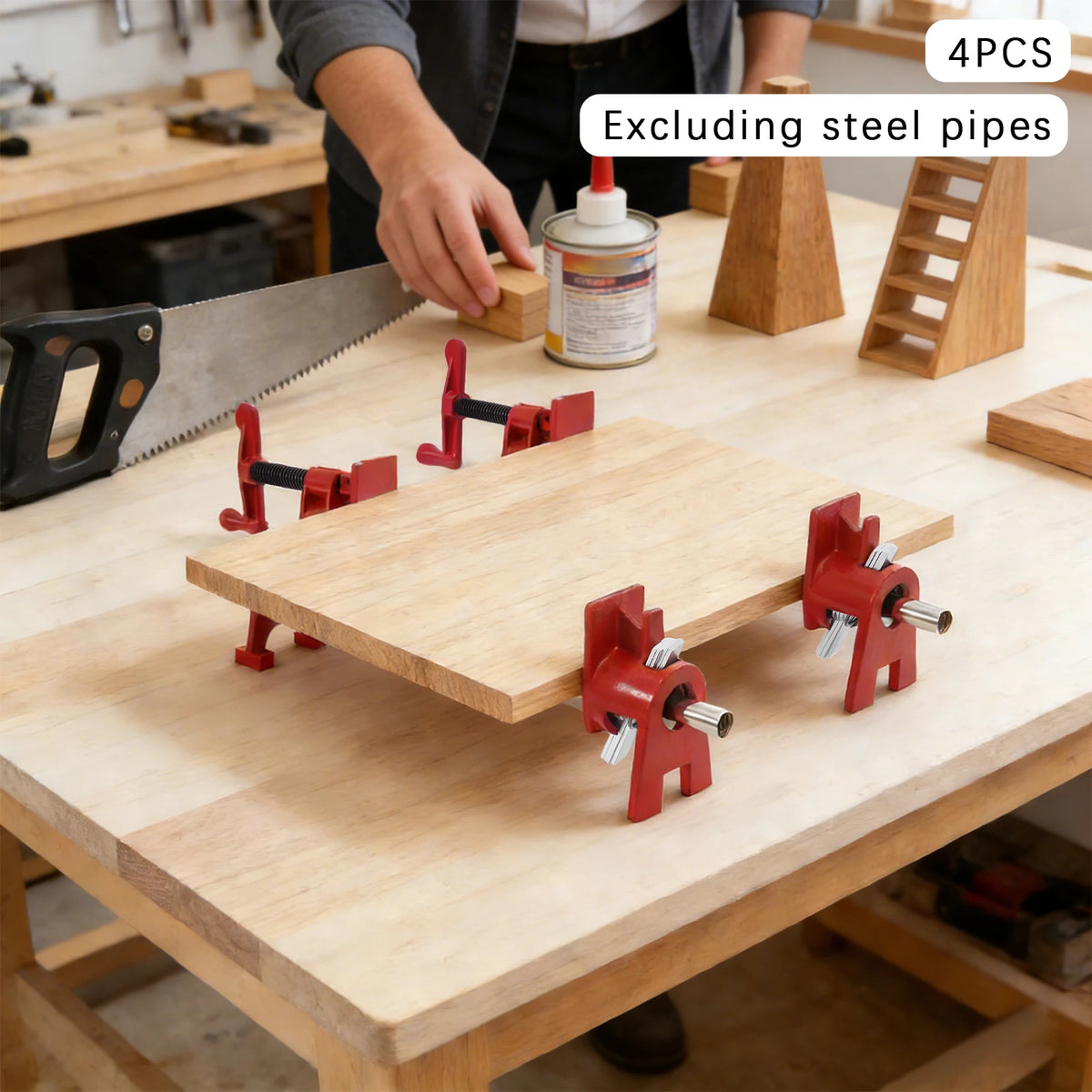 4Pack 3/4" Wood Gluing Pipe Clamp Fixture Heavy Duty Cast Iron Wood Clamps Quick Release for Carpentry, Woodworking,