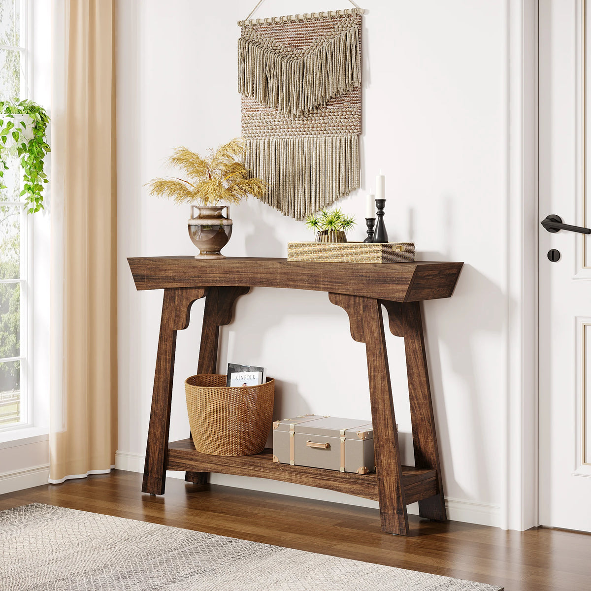Tribesigns Farmhouse Two Tier Wood Console Table With Storage Shelf