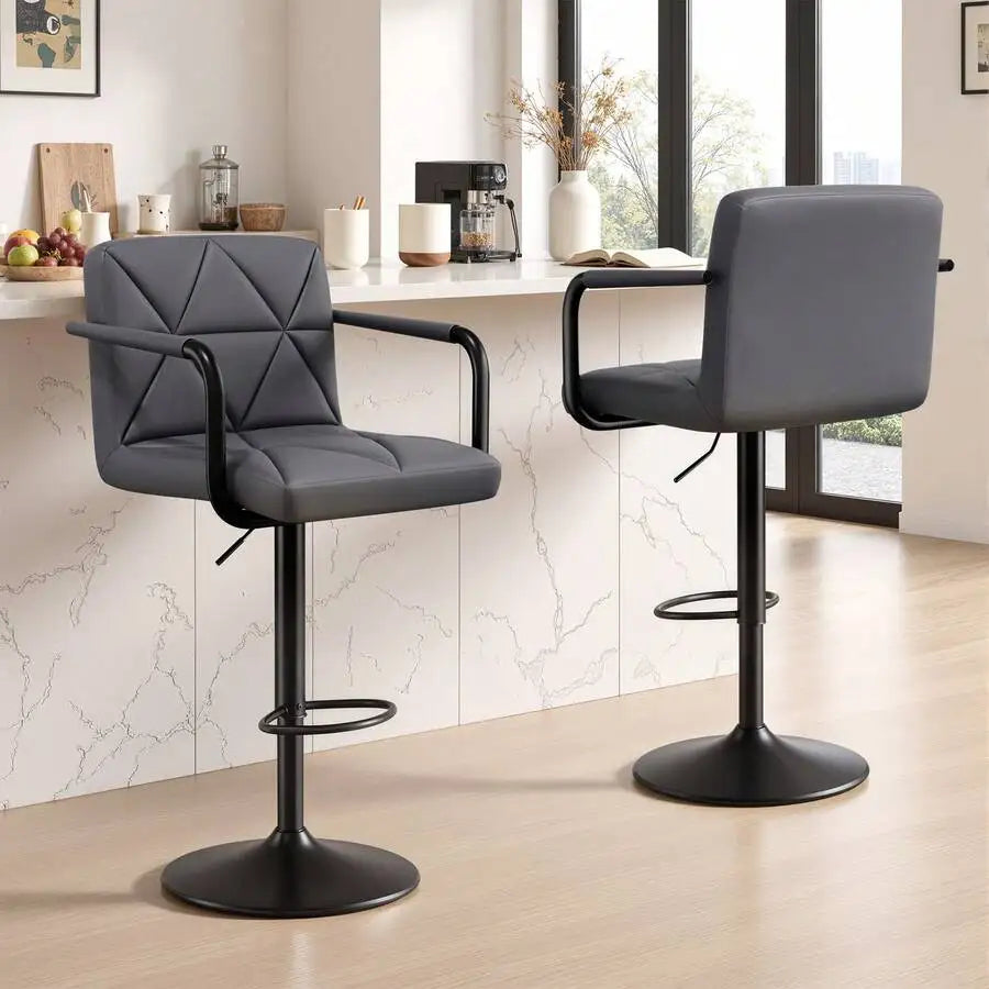 Adjustable Height PU Leather Swivel Bar Stools With Footrest