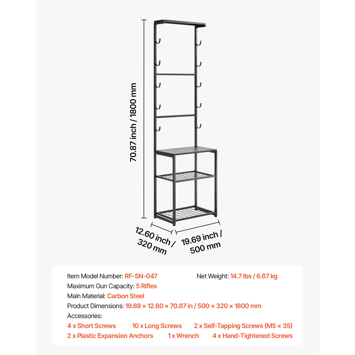 SucceBuy Freestanding Rifle and Shotgun Rack with Storage Shelf