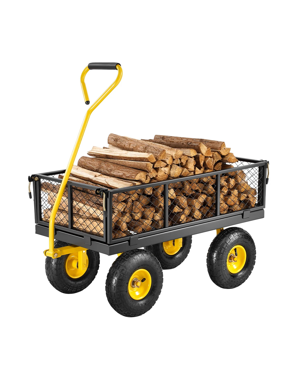SucceBuy Steel Garden Cart With All Terrain Tires Mesh Sides