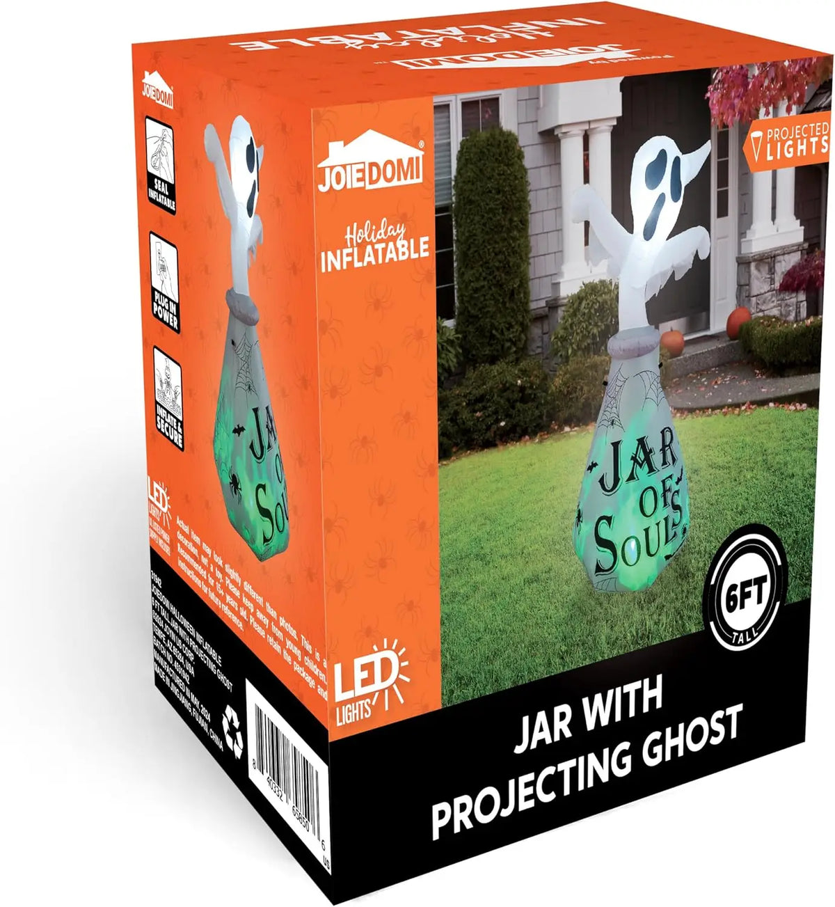 6 FT Halloween Inflatable Outdoor Decoration, Ghost Inflatable Halloween Decor Outdoor, Blow Up Ghost in the Jar with Green Projecting LED for Halloween Yard Decoration