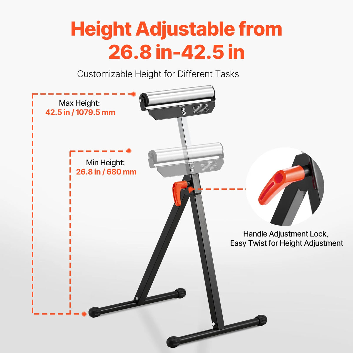SucceBuy Adjustable Roller Stand For Woodworking Table Extension Support