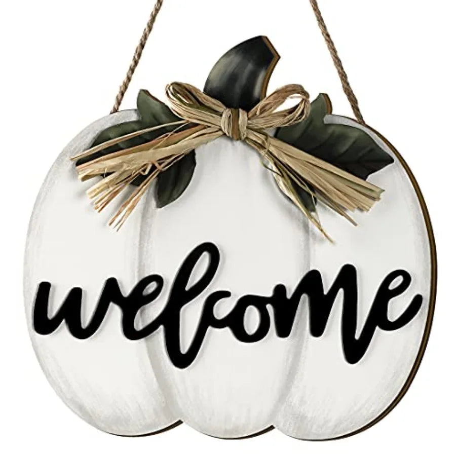 Fall Decor Pumpkin Welcome Sign Thanksgiving Door Hanger Wooden Pumpkin Decor Hanging Porch Sign for Autumn Harvest Thanksgivin