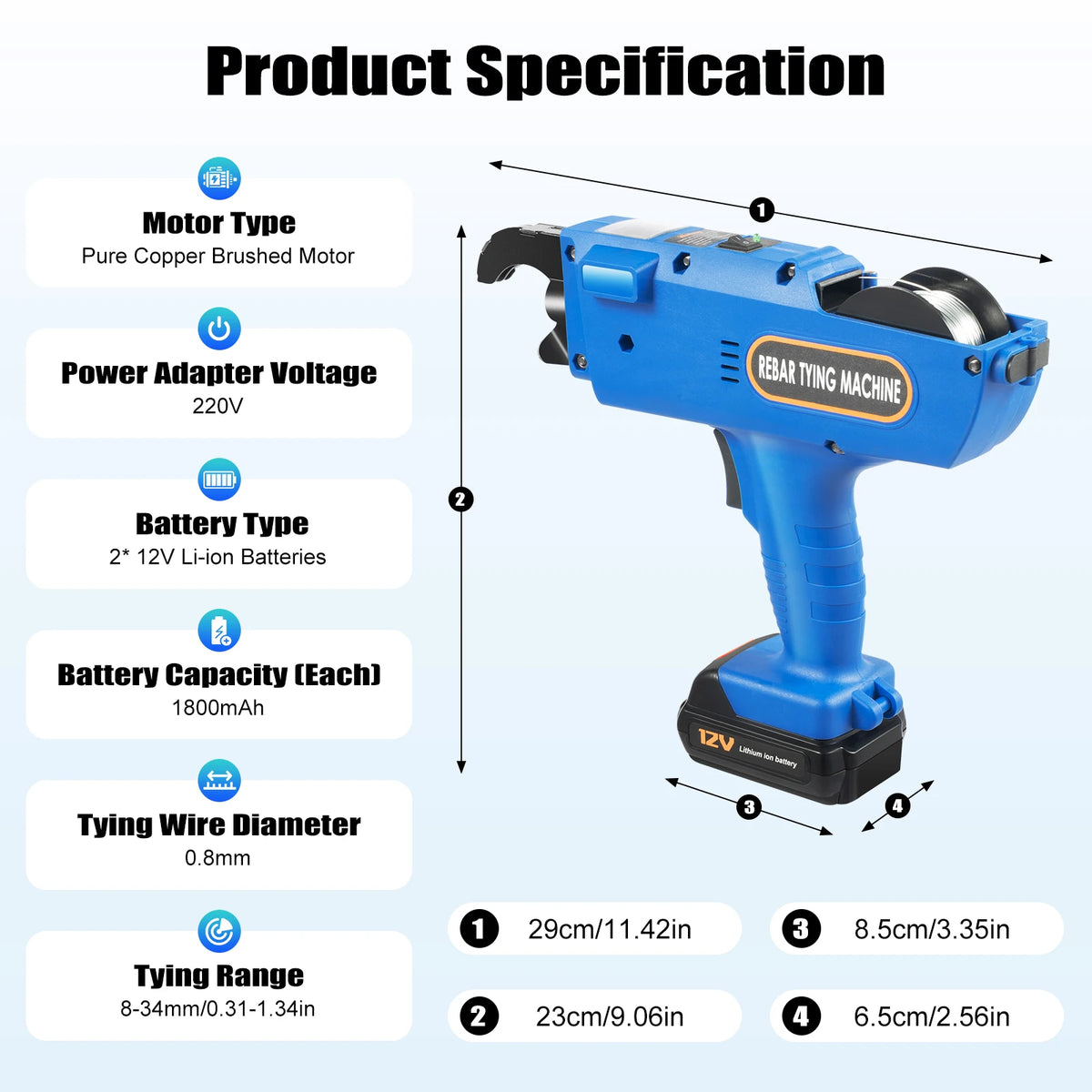 Automatic Rebar Tier Binding Machine 12V Handheld Electric Tying Tool