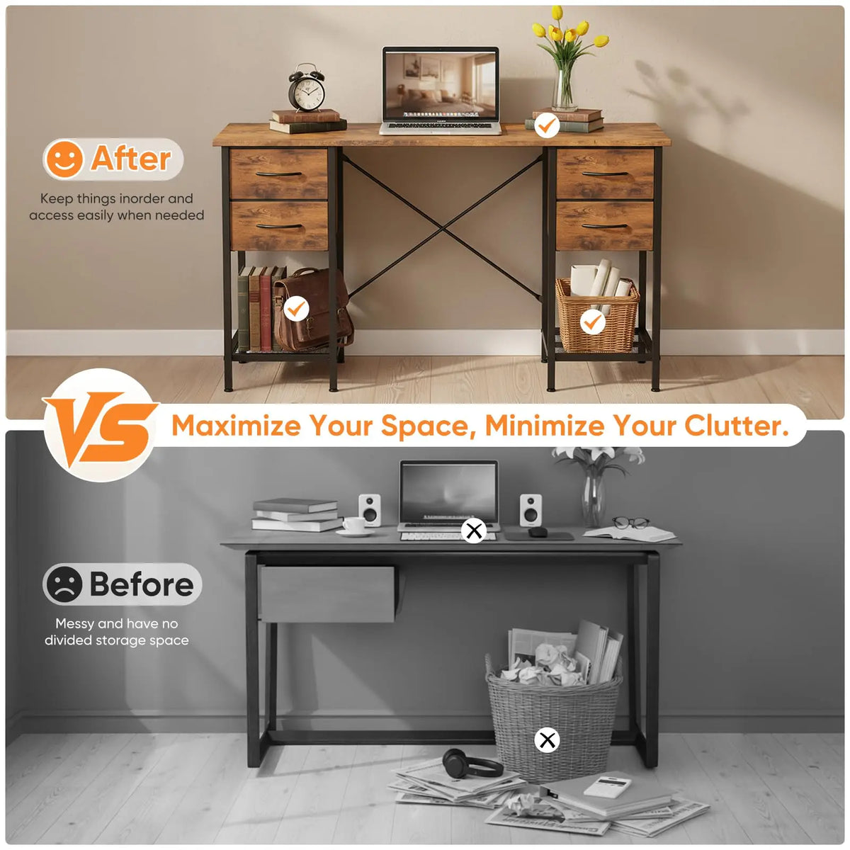 JHK Modern 55 Inch Computer Desk With Storage