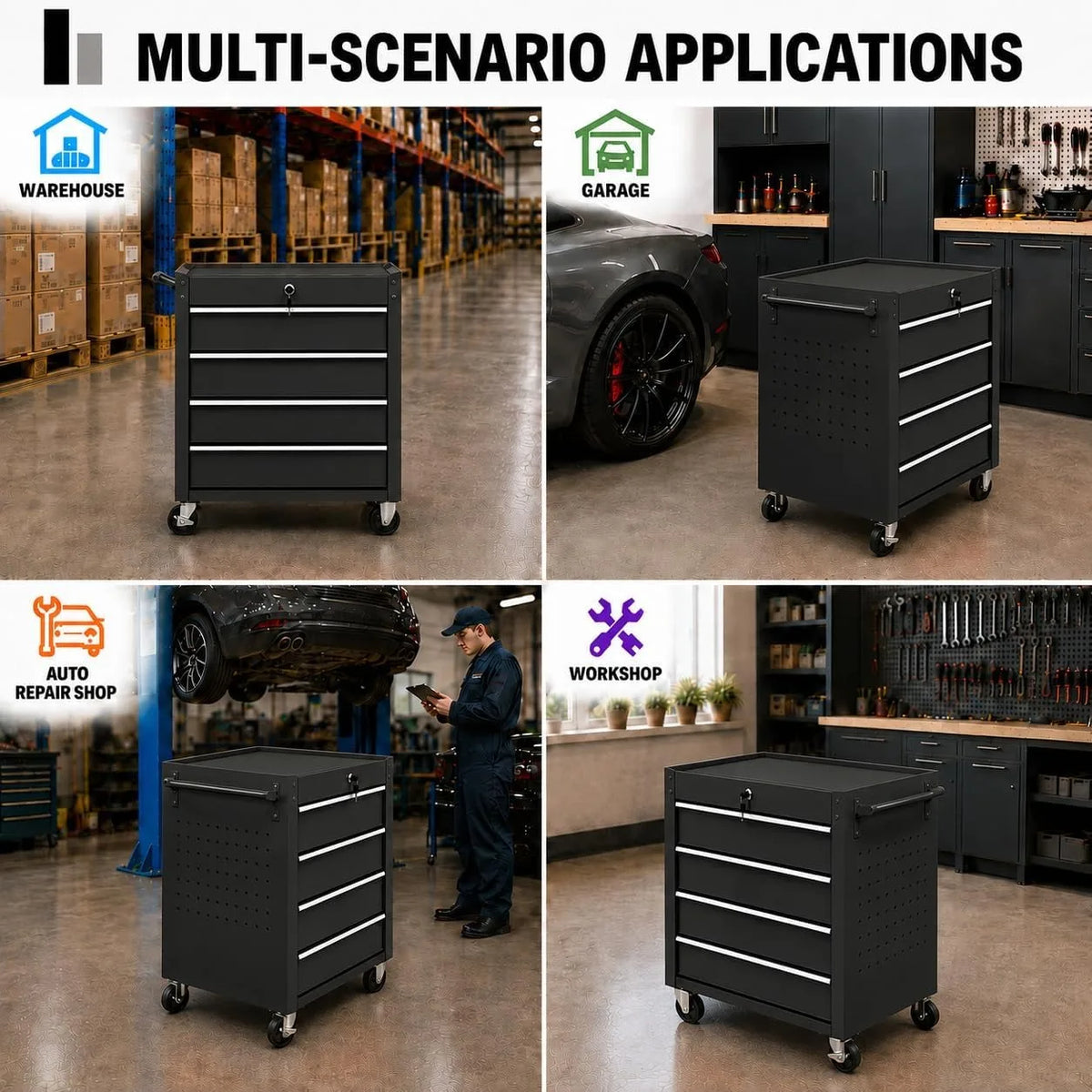 Locking Rolling Tool Chest With Wheels 4 Drawer Cabinet Garage