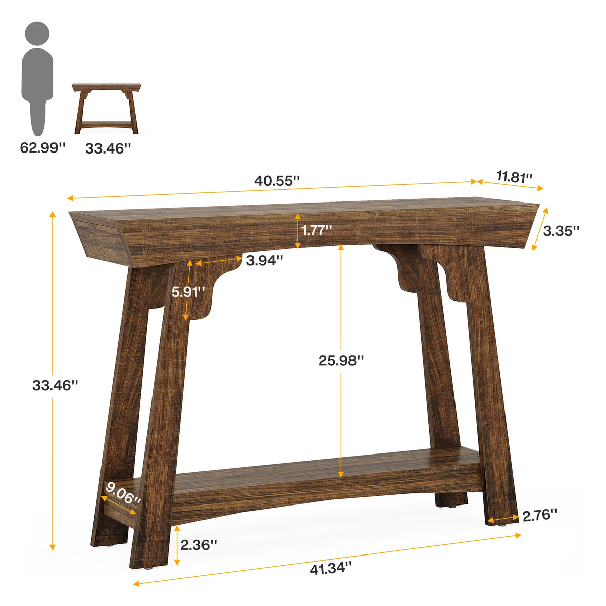 Tribesigns Farmhouse Two Tier Wood Console Table With Storage Shelf