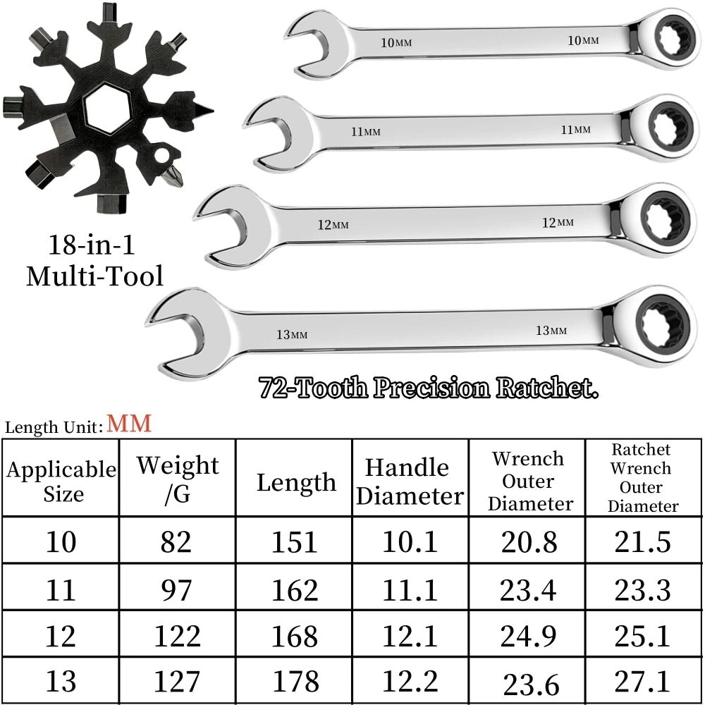 Flexible Ratcheting Wrench Set for Car Repair Tools