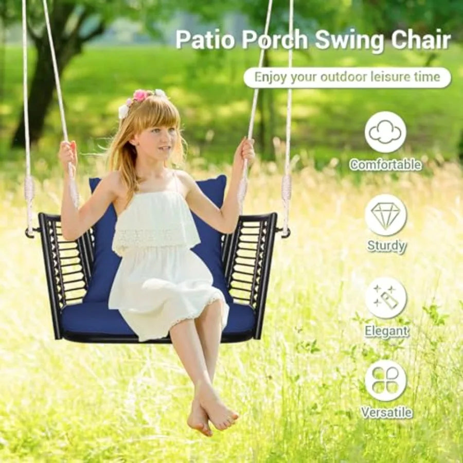 Outdoor Hanging Porch Swing With Cushions For Patio Relaxation