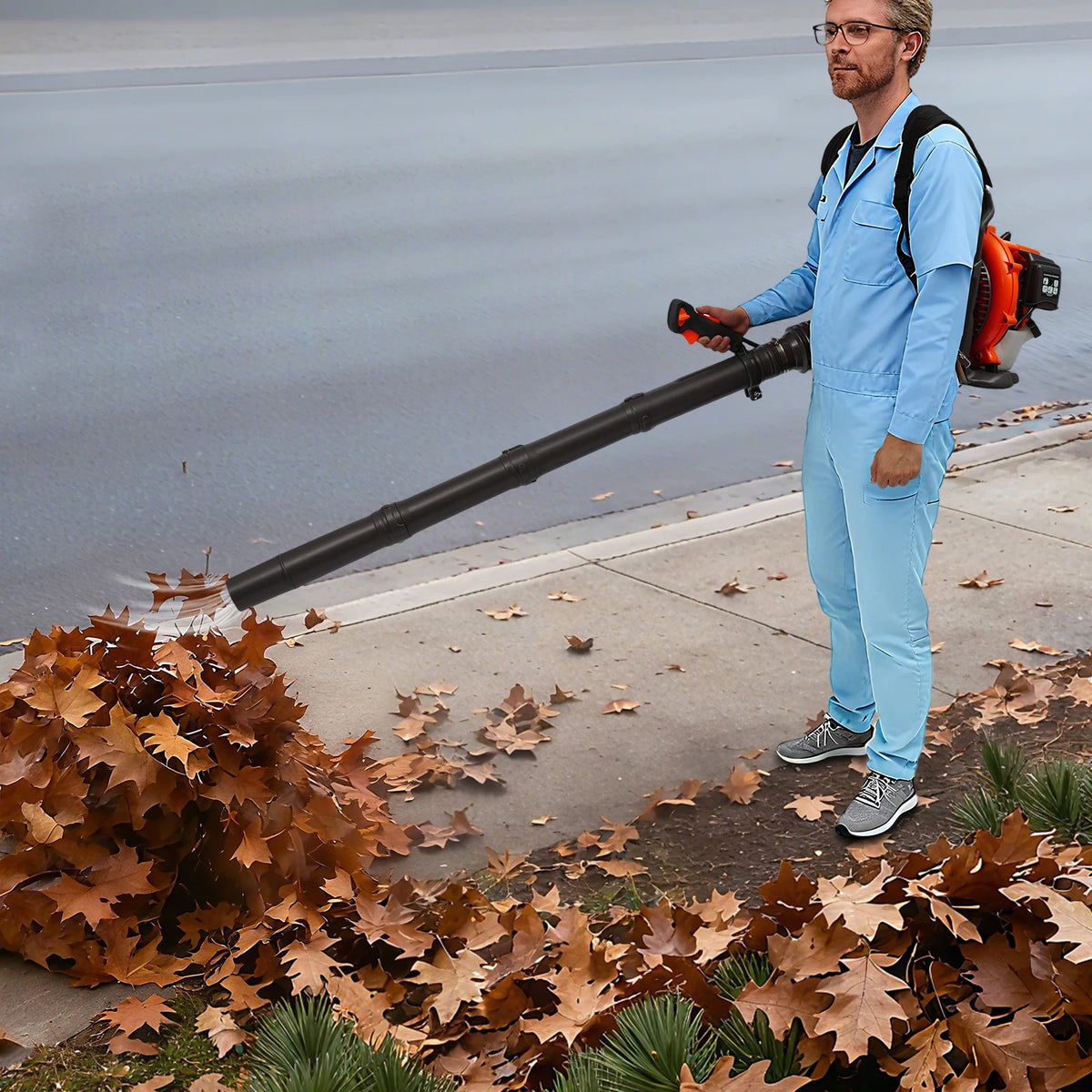 42.7cc 2‑Stroke Manual Pull Start Garden Blower, 720m³/H Airflow High Speed Outdoor Debris Clearing Machine, 8.07kg Backpack Engine‑Powered Leaf Blower, Portable Snow and Leaf Cleaning Equipment