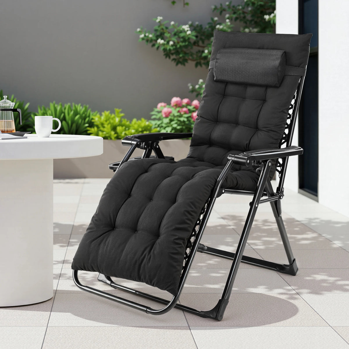 JHK Zero Gravity Recliner Outdoor Folding Portable Lounge Chair With Cup Holder