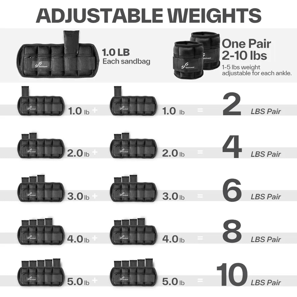 Adjustable Ankle Weights With Removable Sandbags For Walking Fitness