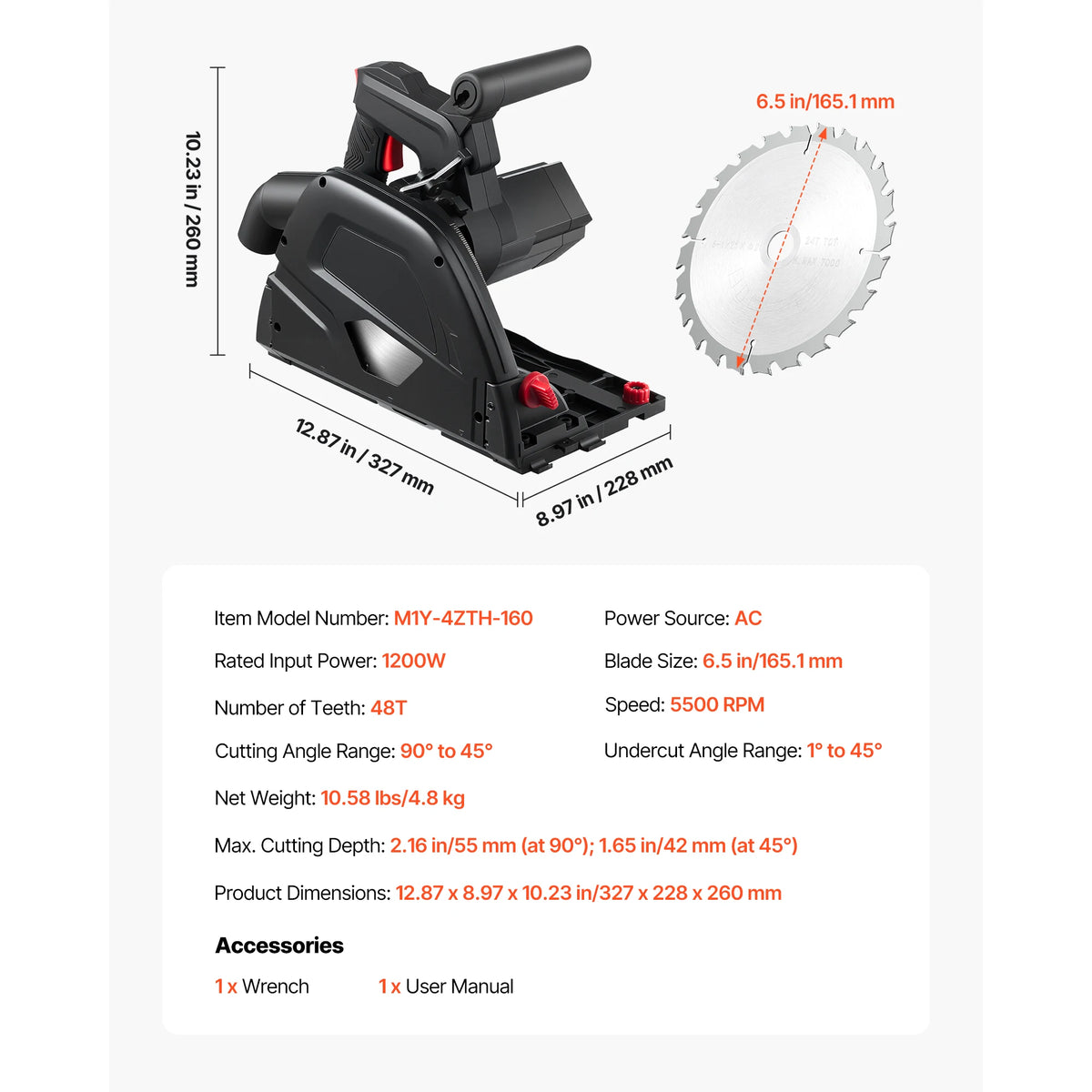 Succebuy 6.5-Inch Plunge Cut Track Saw Circular Saw