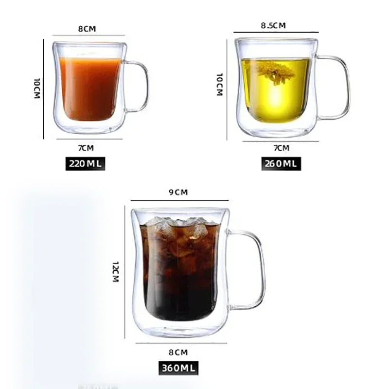 Heat-Resistant Double Wall Glass Cup Beer Coffee Cup Set Handmade Beer Tumbler Mug Tea Whiskey Mugs Transparent Drinkware