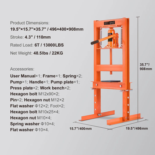 SucceBuy Hydraulic Shop Press H Frame For Garage Workshop