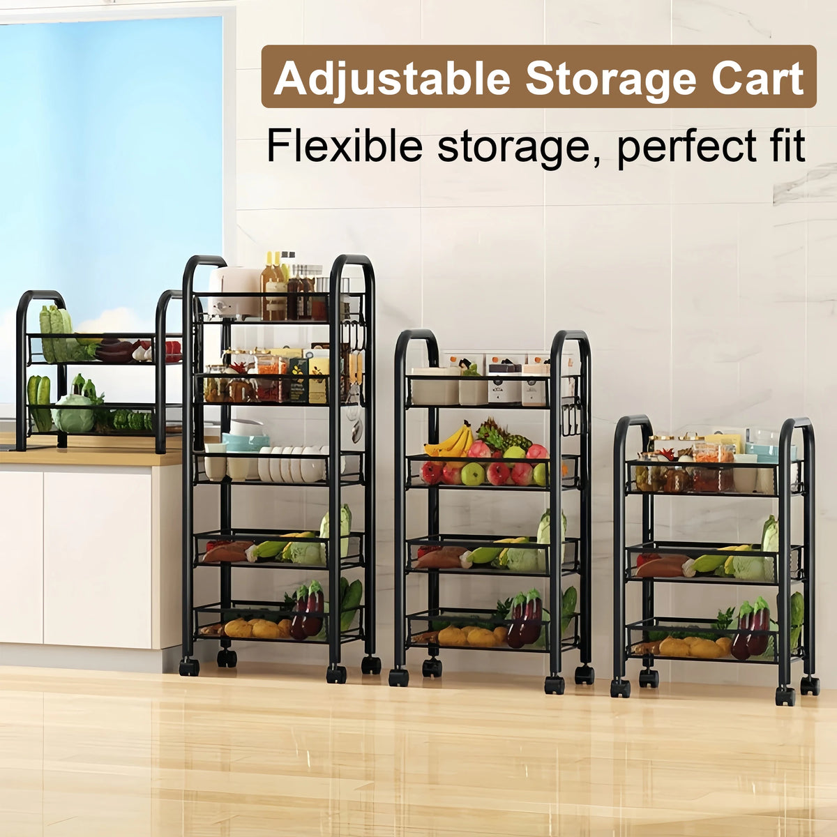 Multilayer Metal Kitchen Storage Cart With Wheels And Stackable Design