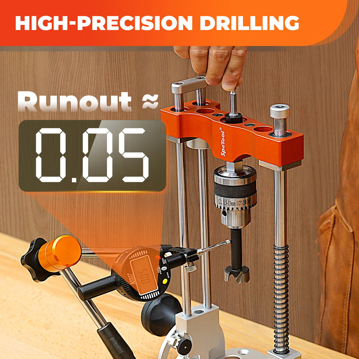 US SpeTool Heavy-Duty Aluminium Base Portable Drill Guide – 0.05mm Precision, Precision and Adjustable 0–60° Multi-Angle Drilling,