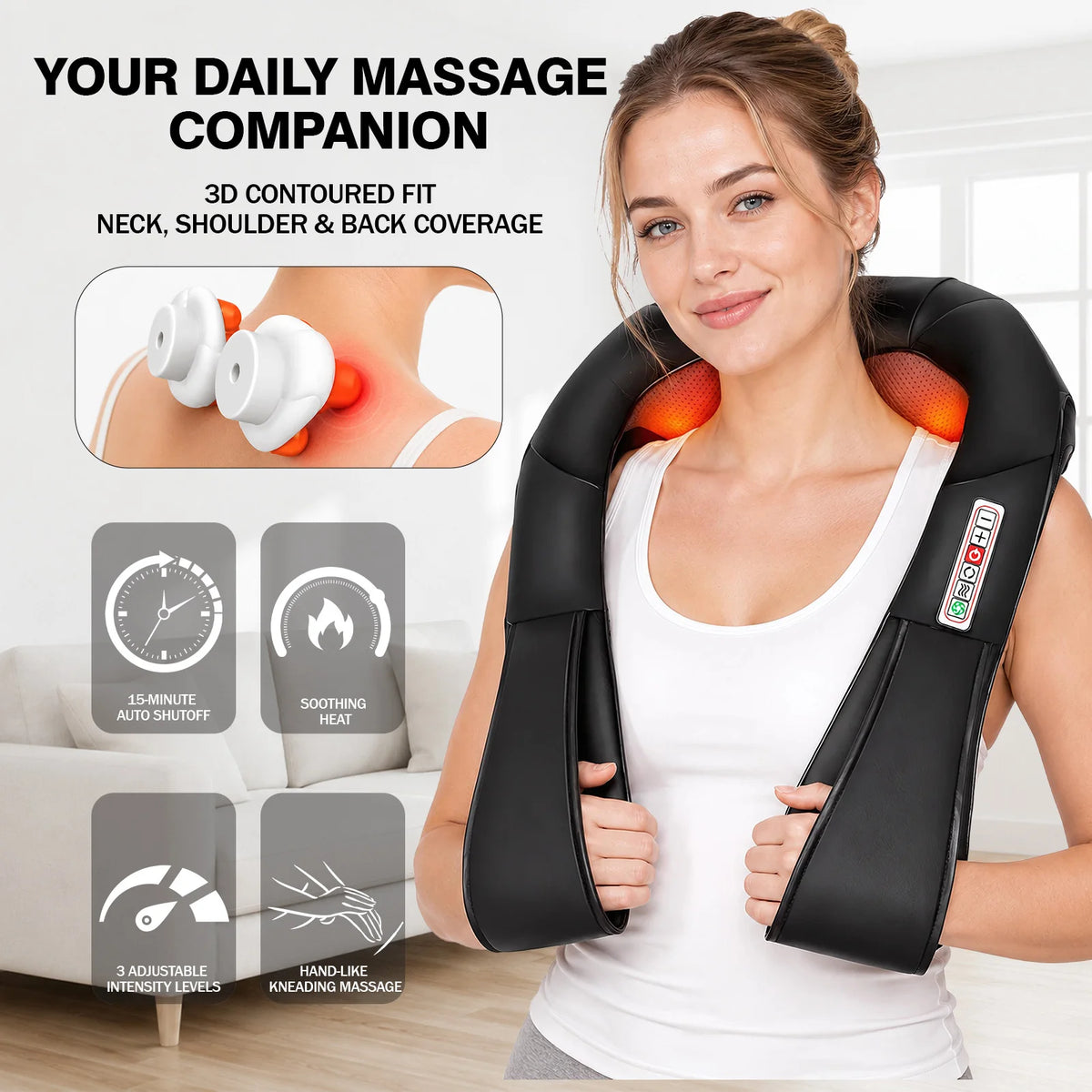 Heated Shiatsu Neck and Shoulder Massager for Deep Tissue Relief