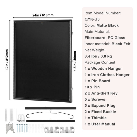 SucceBuy Jersey Display / Sports Card Display Frame Case, Large Lockable Sport Shadow Box, 98% UV Protection PC Glass & Hangers