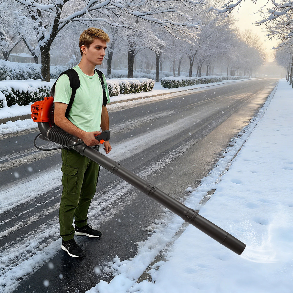 42.7cc 2‑Stroke Manual Pull Start Garden Blower, 720m³/H Airflow High Speed Outdoor Debris Clearing Machine, 8.07kg Backpack Engine‑Powered Leaf Blower, Portable Snow and Leaf Cleaning Equipment