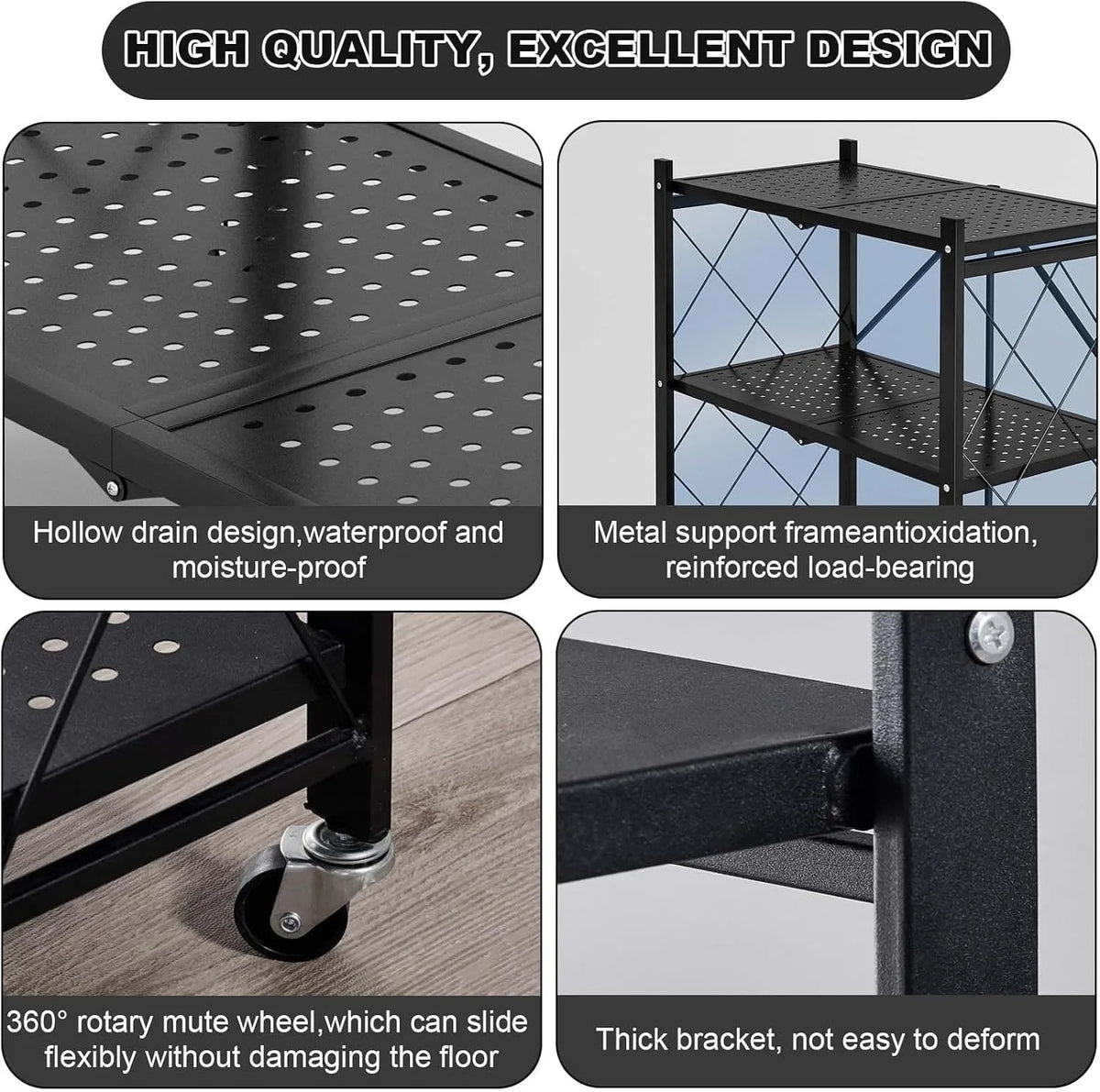 Heavy Duty Five Tier Collapsible Rolling Metal Storage Rack