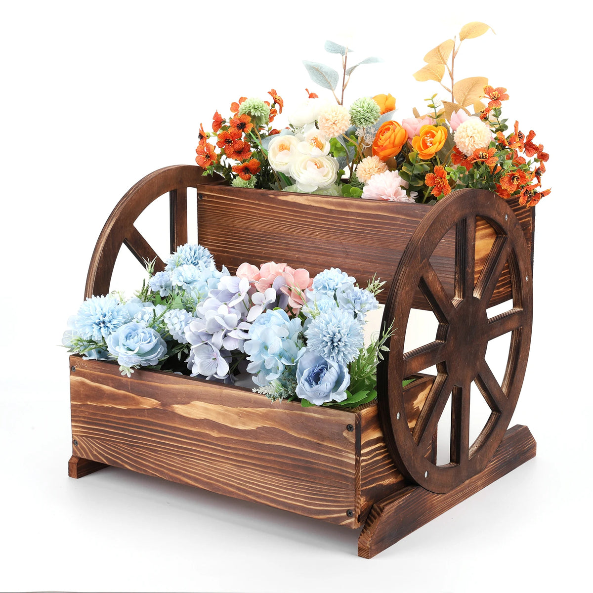 Wooden Wheelbarrow Planter With Wheels For Outdoor Garden Decor
