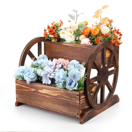 Wooden Wheelbarrow Planter With Wheels For Outdoor Garden Decor