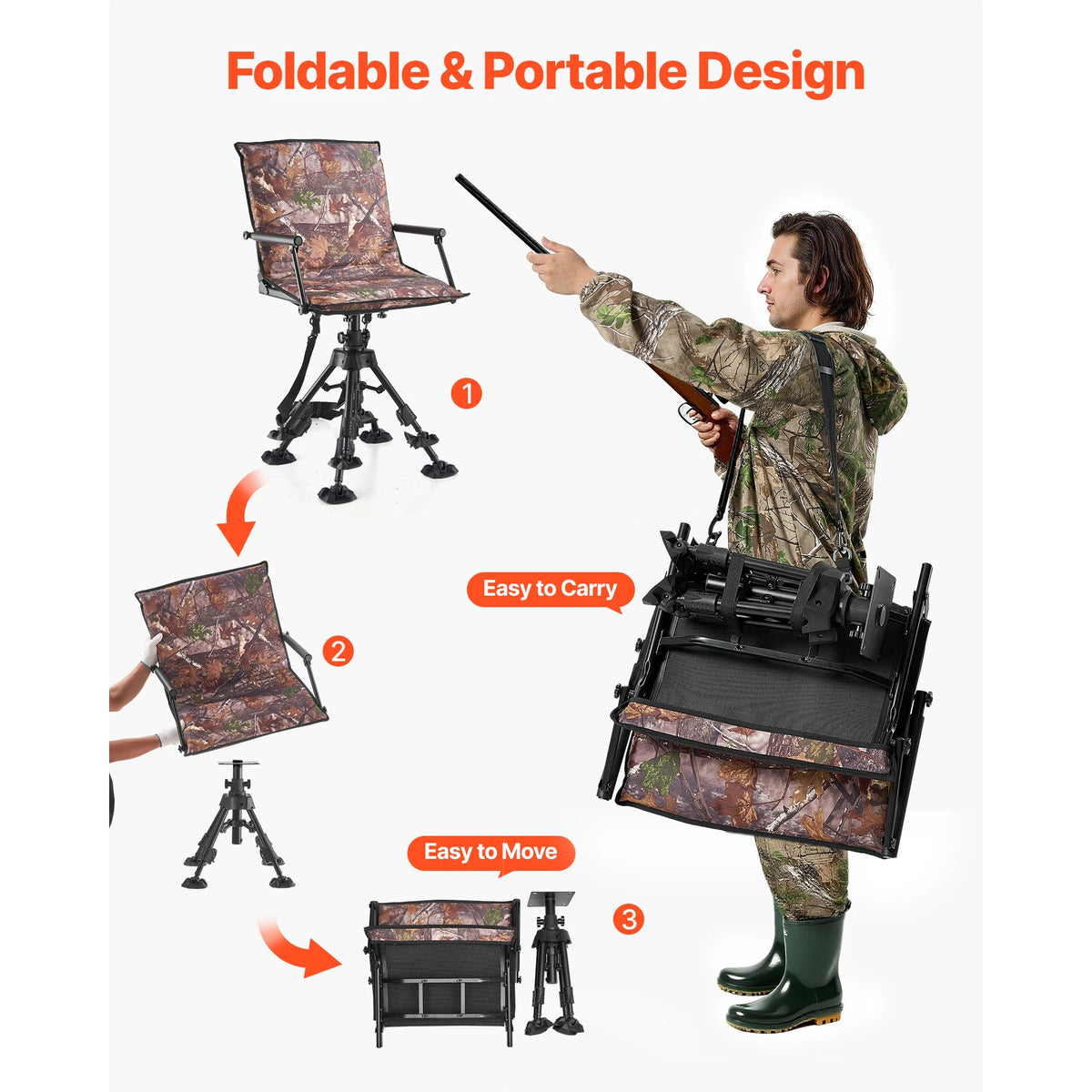 Heavy Duty Swivel Hunting Folding Ground Stool For Camping