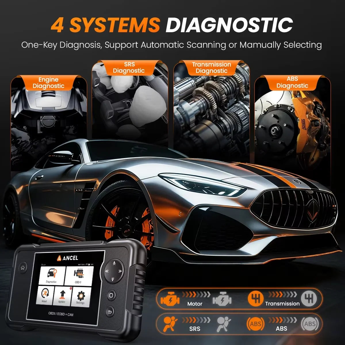 Ancel FX2000 Pro OBD2 Scanner ABS SRS Transmission 7 Reset