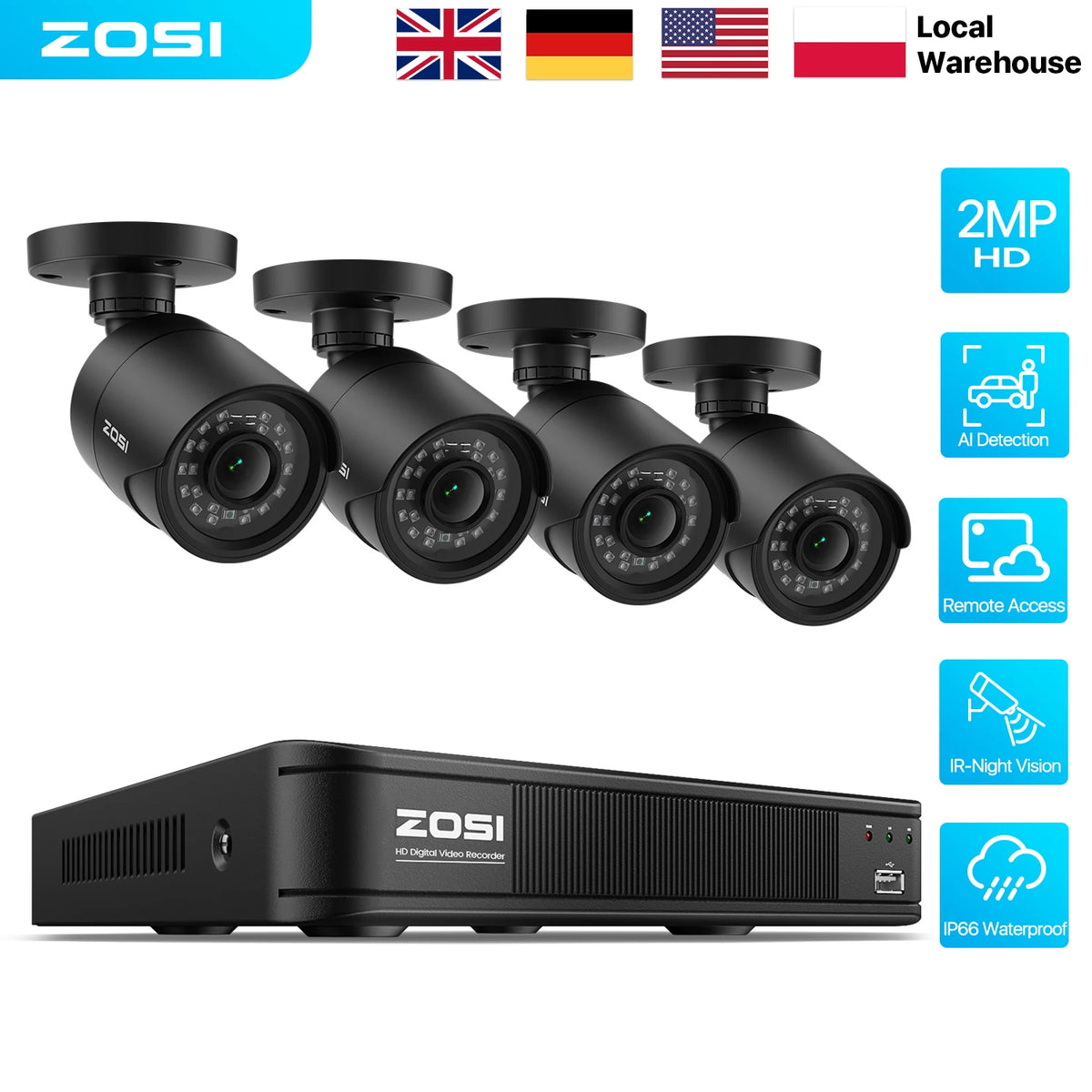 Zosi 1080P Security Camera System With H265 Plus Dvr Kit