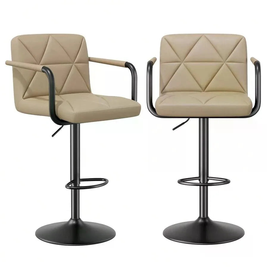 Adjustable Height PU Leather Swivel Bar Stools With Footrest