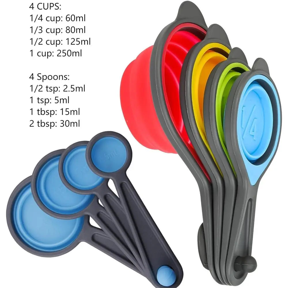 Collapsible Measuring Cups and Spoons 8Piece Engraved Metric US Markings