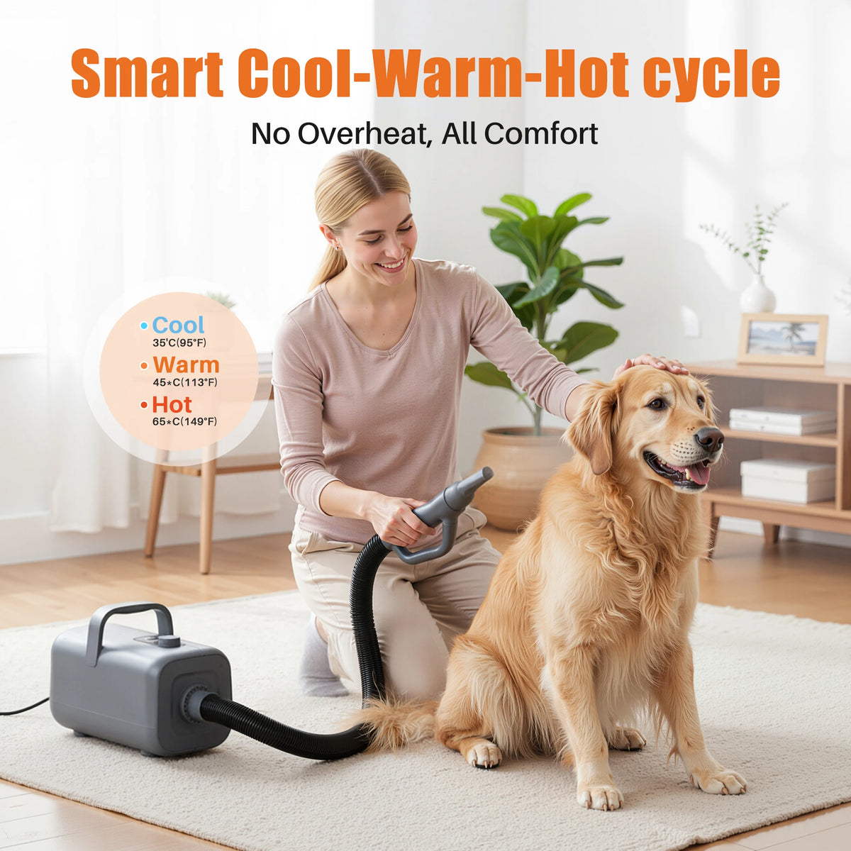 JHK Pet Grooming Vacuum Kit With Adjustable Heat Blow Dryer