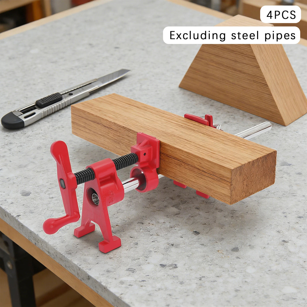 4Pack 3/4" Wood Gluing Pipe Clamp Fixture Heavy Duty Cast Iron Wood Clamps Quick Release for Carpentry, Woodworking,