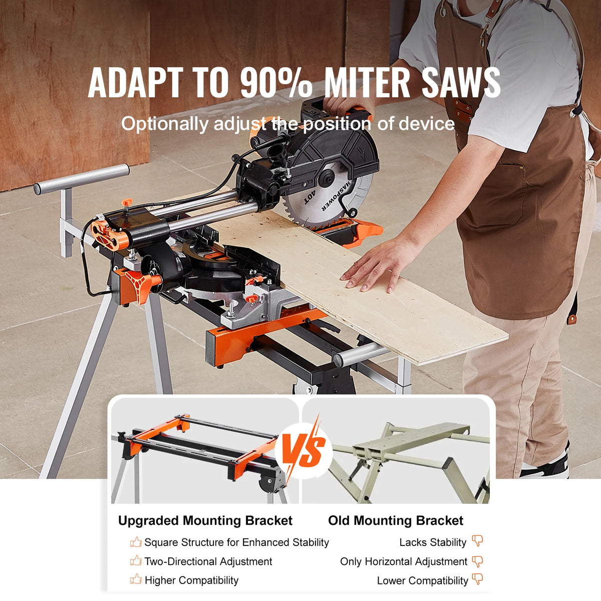 SucceBuy 300/330/550lbs Miter Saw Stand Load Capacity Steel Collapsible Stand Miter Saw w Brackets Clamps Adjustable Length