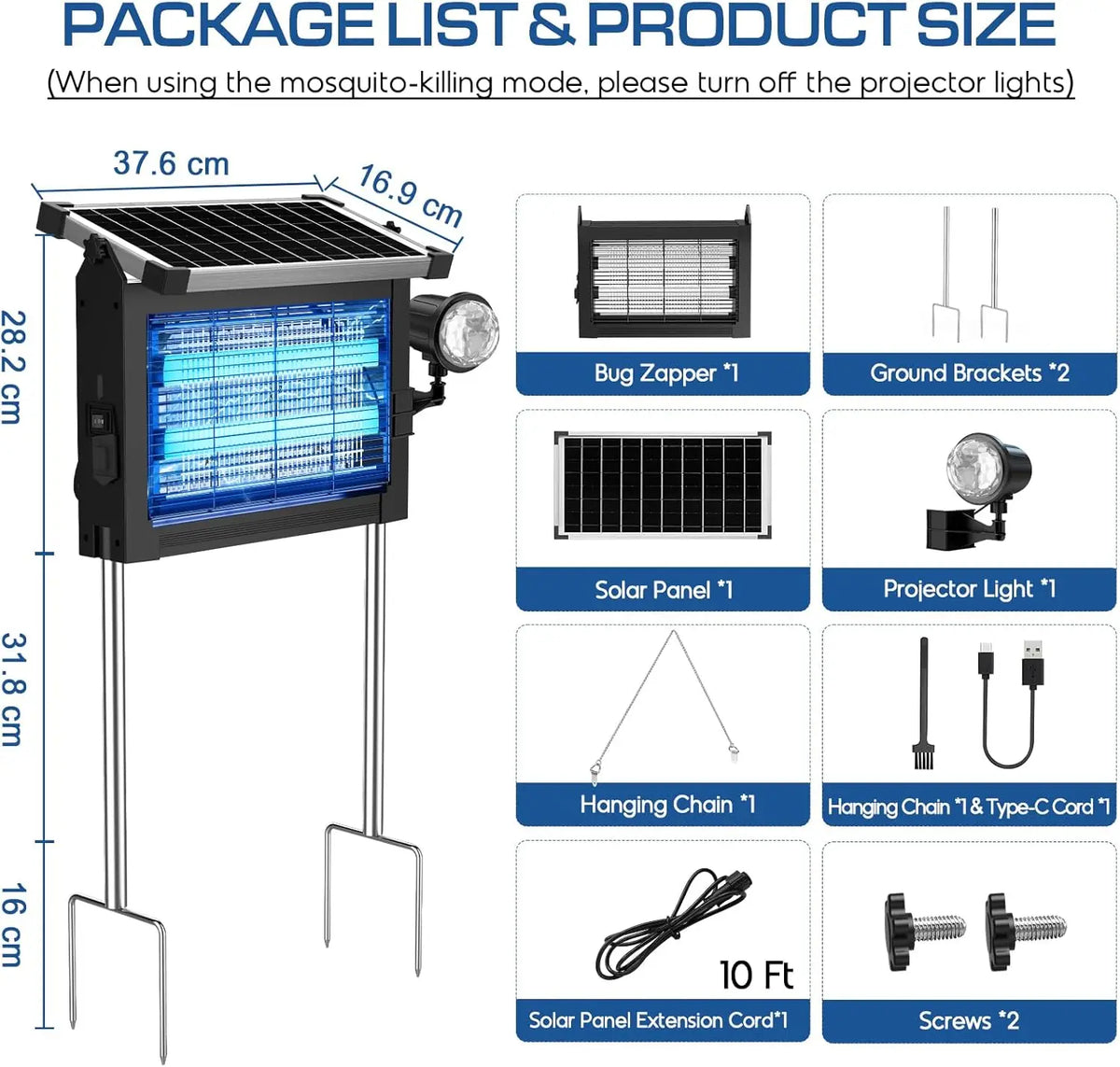 Solar Bug Zapper 2-In-1 Projection Light And Mosquito Killer With Type C Charging