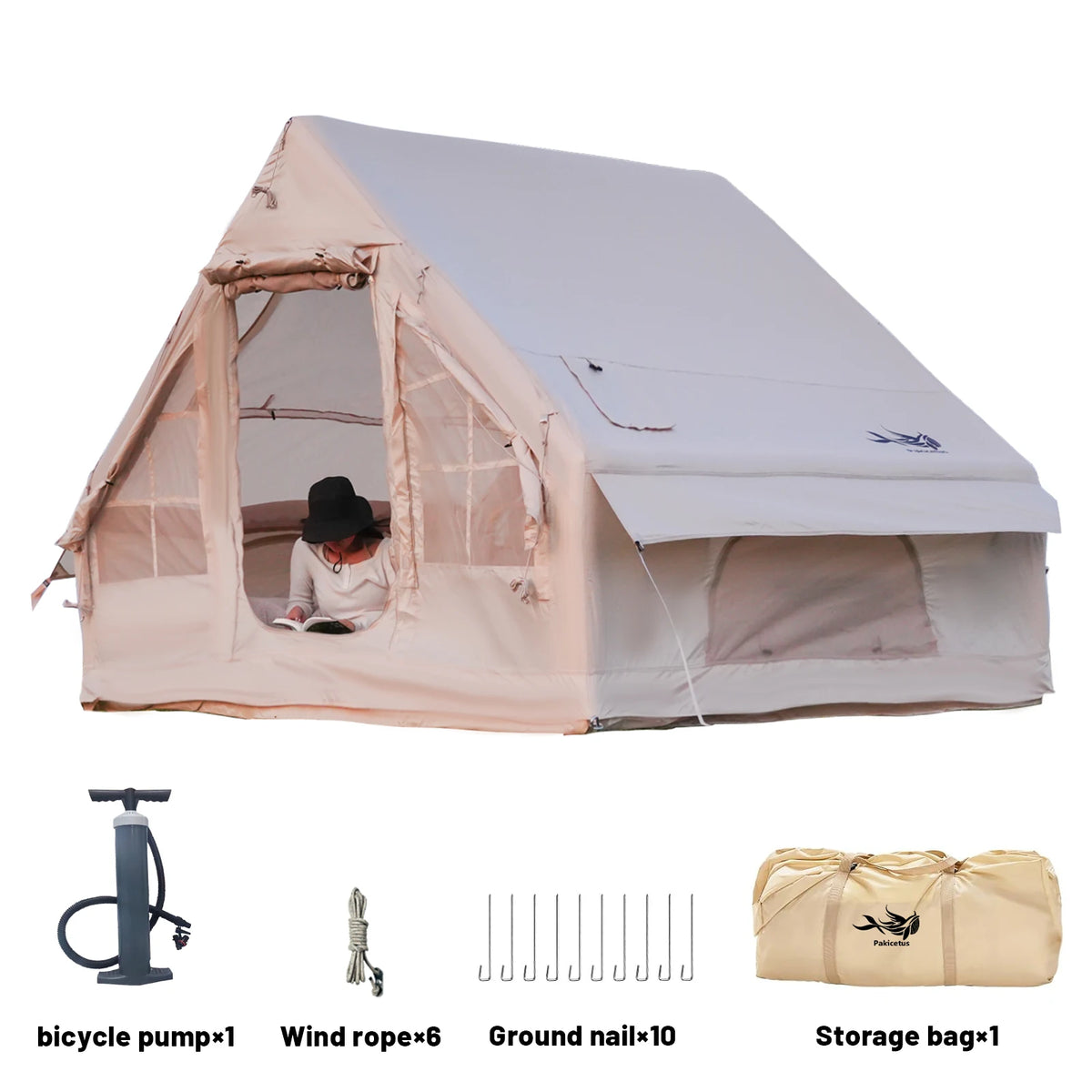 Pakicetus Luxury Inflatable Camping Tent With Stove Plug Adult 4-8 Person
