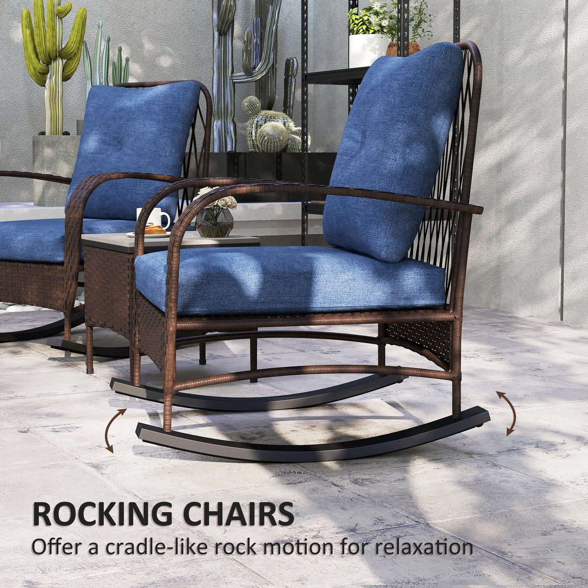 Outsunny Outdoor Rattan Rocking Chair Set With Coffee Table