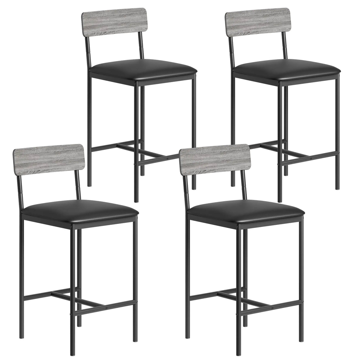 4 PCS Counter Height Bar Stools 25.5'' PU Leather Upholstered Bar Chairs with Backrest & Footrest Easy Assembly Black for Kitchen