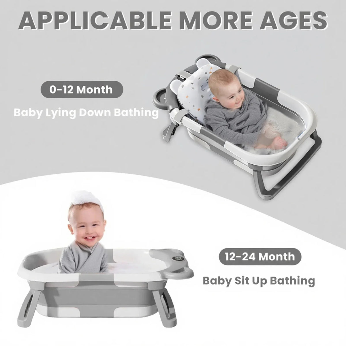 Collapsible Baby Bathtub With Thermometer Floating Cushion And Drain