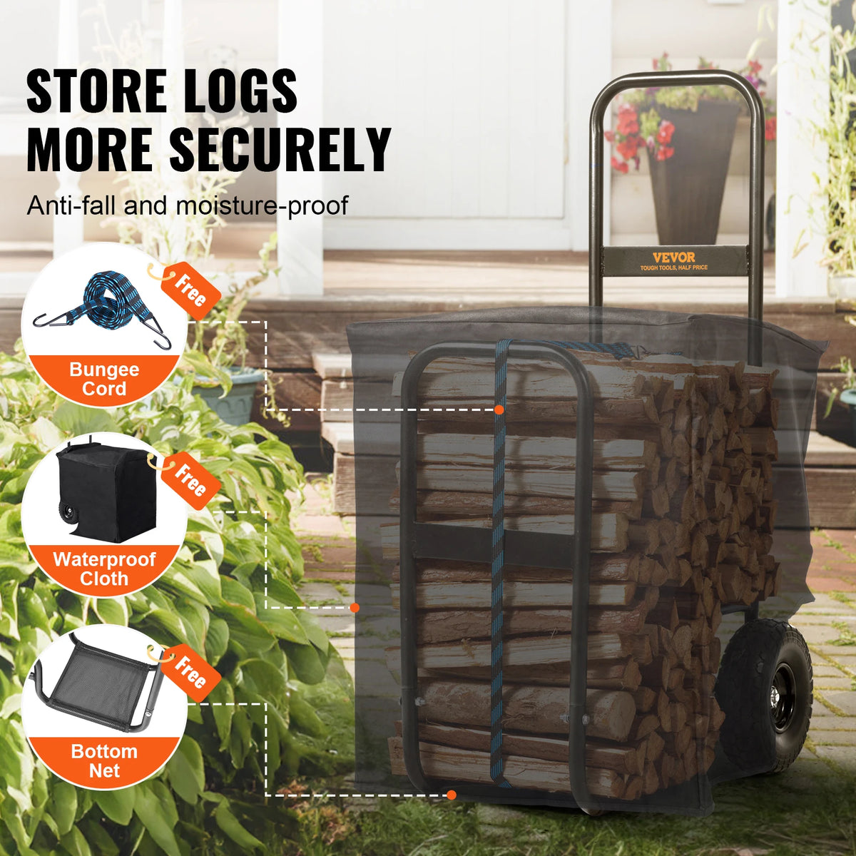 Firewood Log Cart Indoor Outdoor Wood Rack With Wheels Heavy Duty Steel