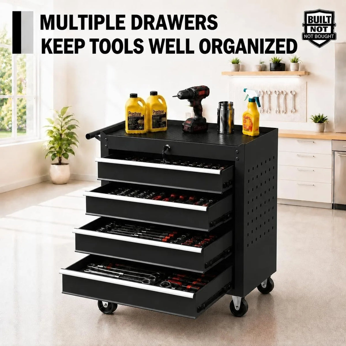 Locking Rolling Tool Chest With Wheels 4 Drawer Cabinet Garage