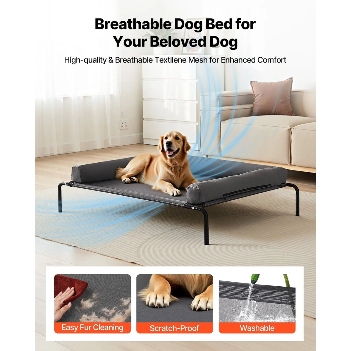 Elevated Dog Bed With Breathable Mesh And Steel Frame
