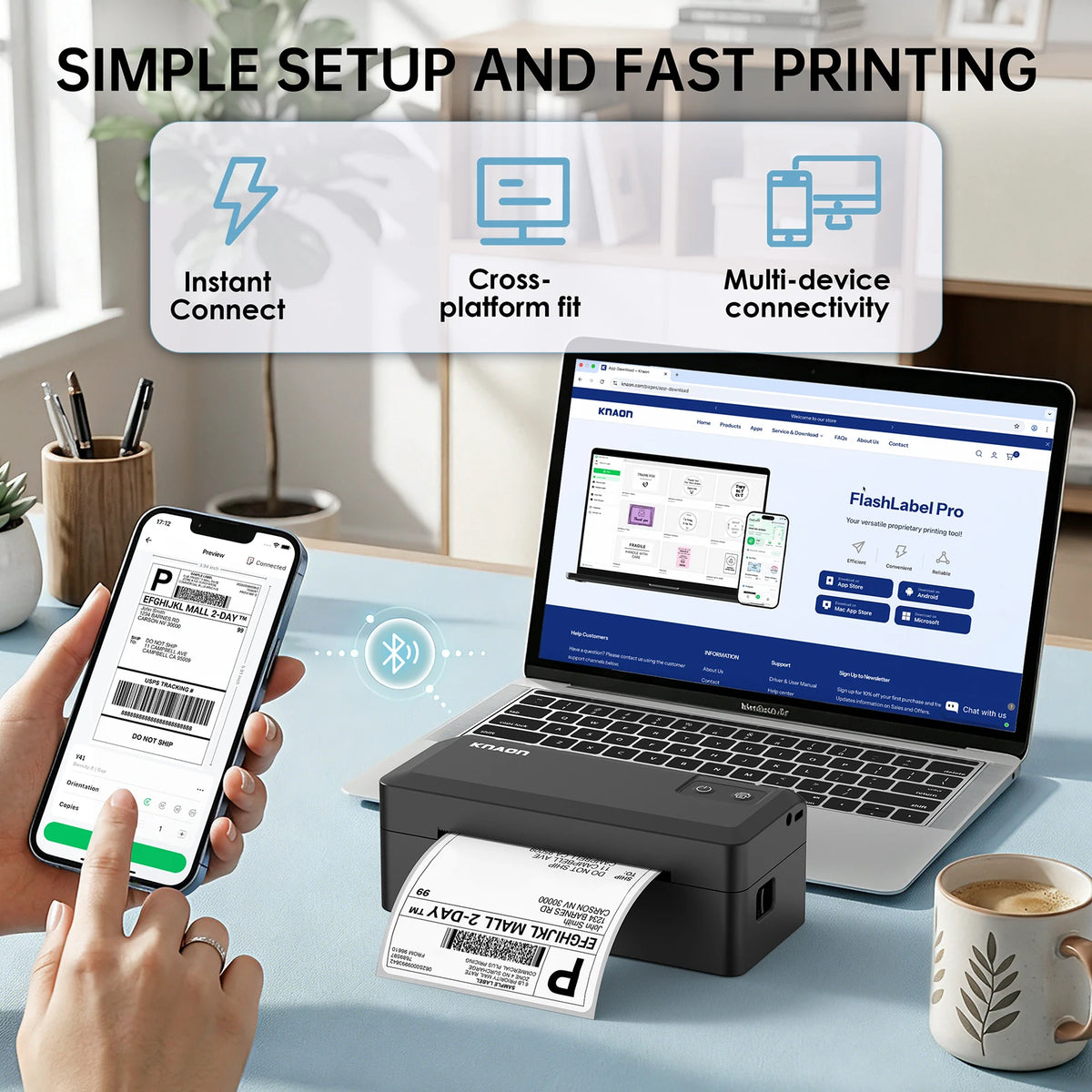 Knaon Bluetooth Thermal Shipping Label Printer for Small Business