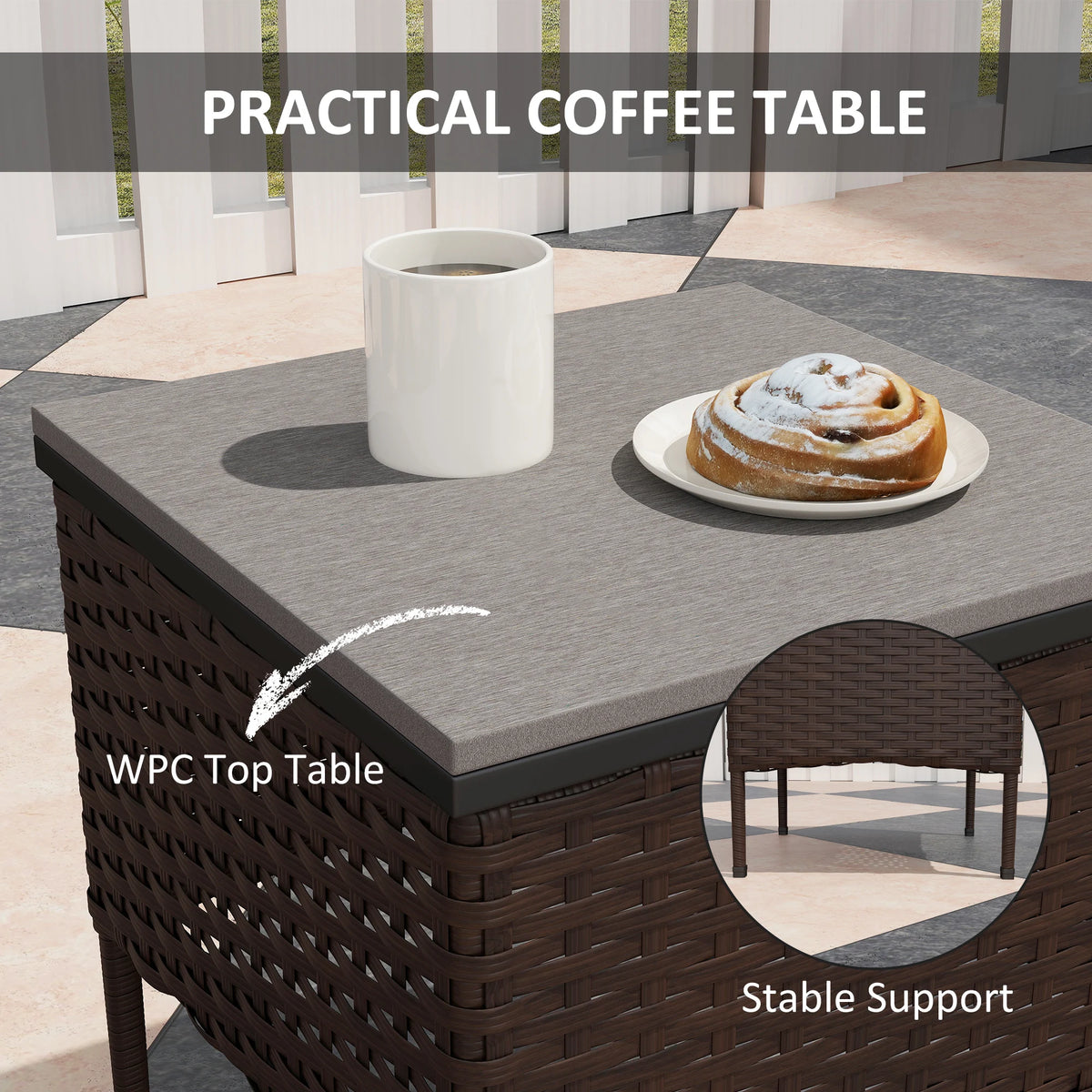 Outsunny Outdoor Rattan Rocking Chair Set With Coffee Table
