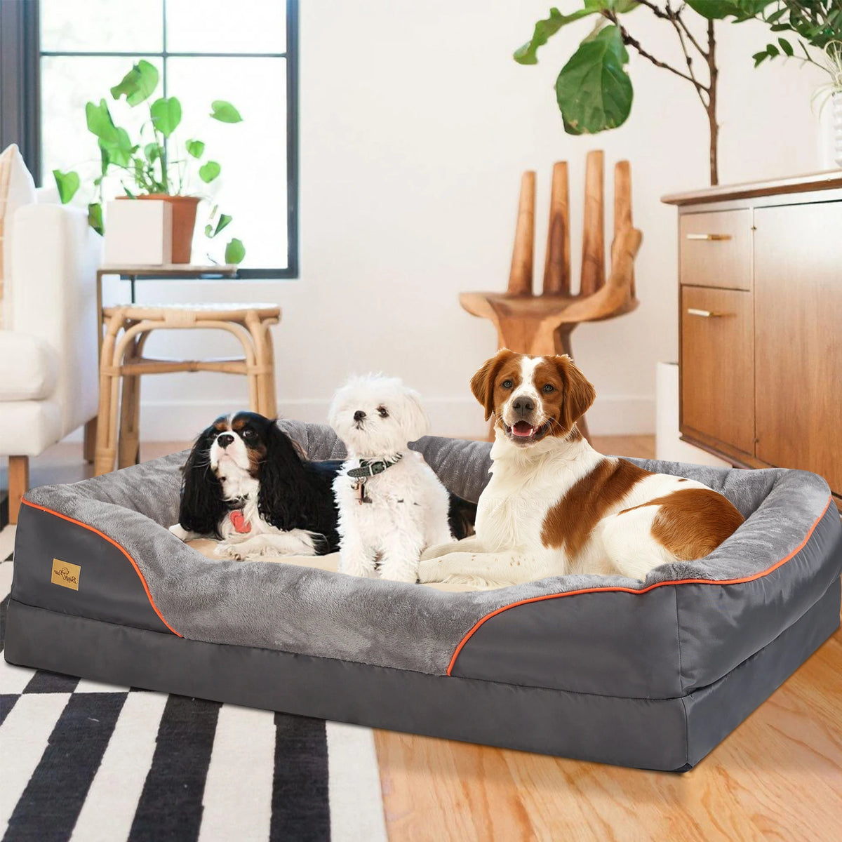 BINGOPAW Orthopedic Dog Bed With Bolster And Removable Cover