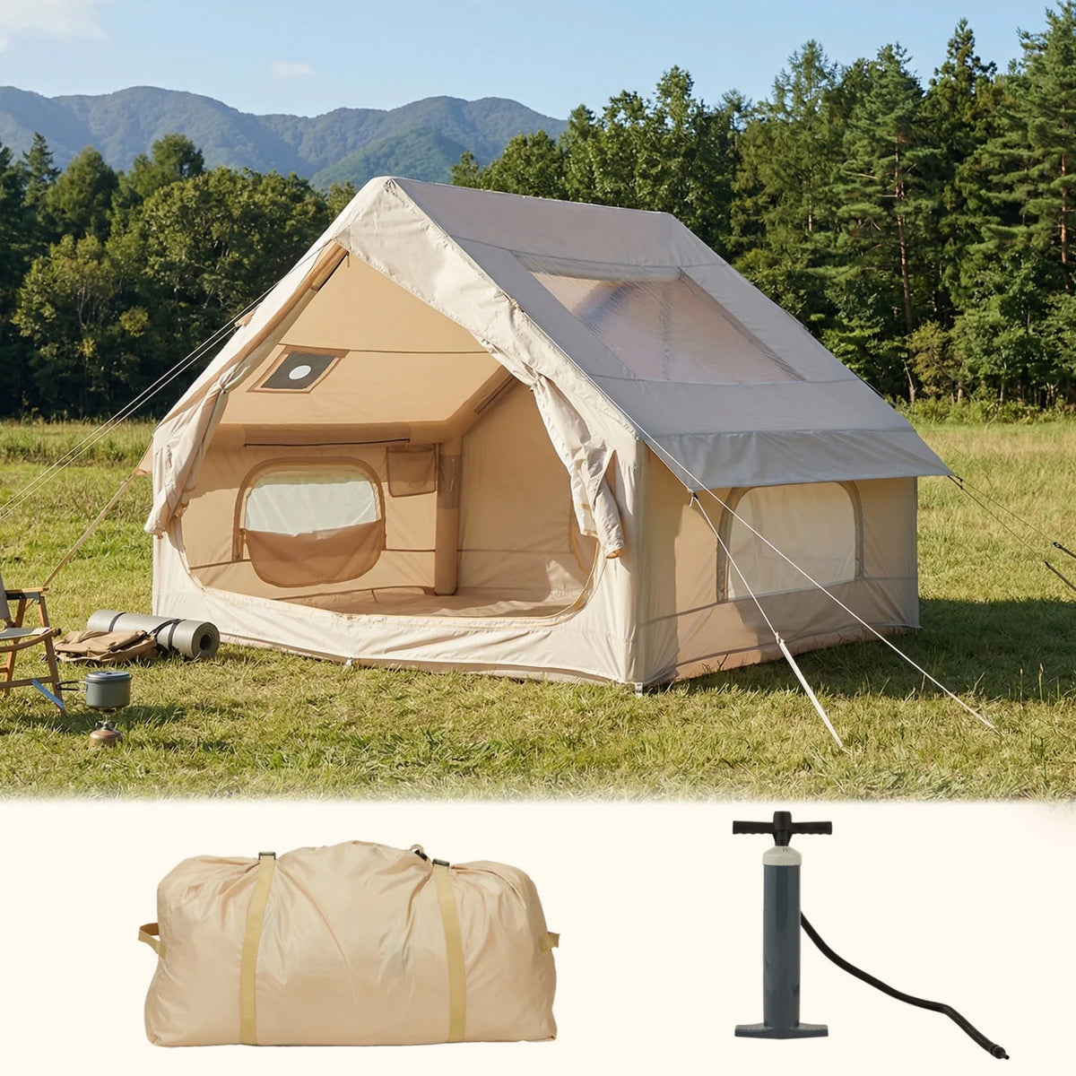 HiMISS Inflatable Camping Tent Waterproof Oxford Shelter With Stove Jack